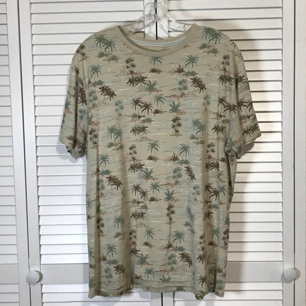 Free Planet “Lost In Paradise” Khaki Tropical Palm Tree Print T-shirt Men XL